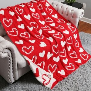 White Red Heart Pattern Design Style Stylish Cozy Cute Statement Throw Blanket